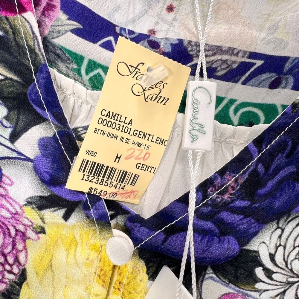 NWT Camilla Silk Blouse Med Gentle Moon Dragon Floral Embellished Detachable Tie - Picture 16 of 16